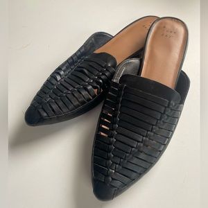 A New Day Black Faux Leather Woven Mules Size 10